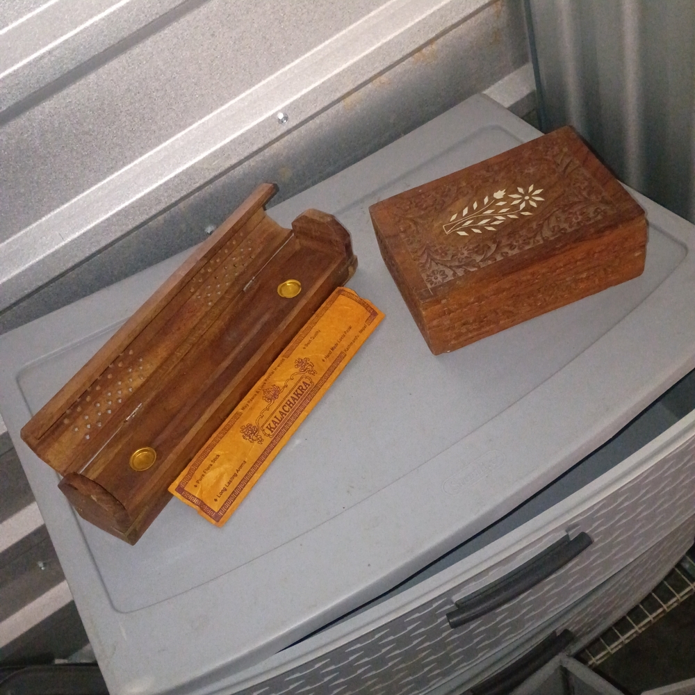 Handcrafted Wooden Keepsake Box and Incense Holder - Brown